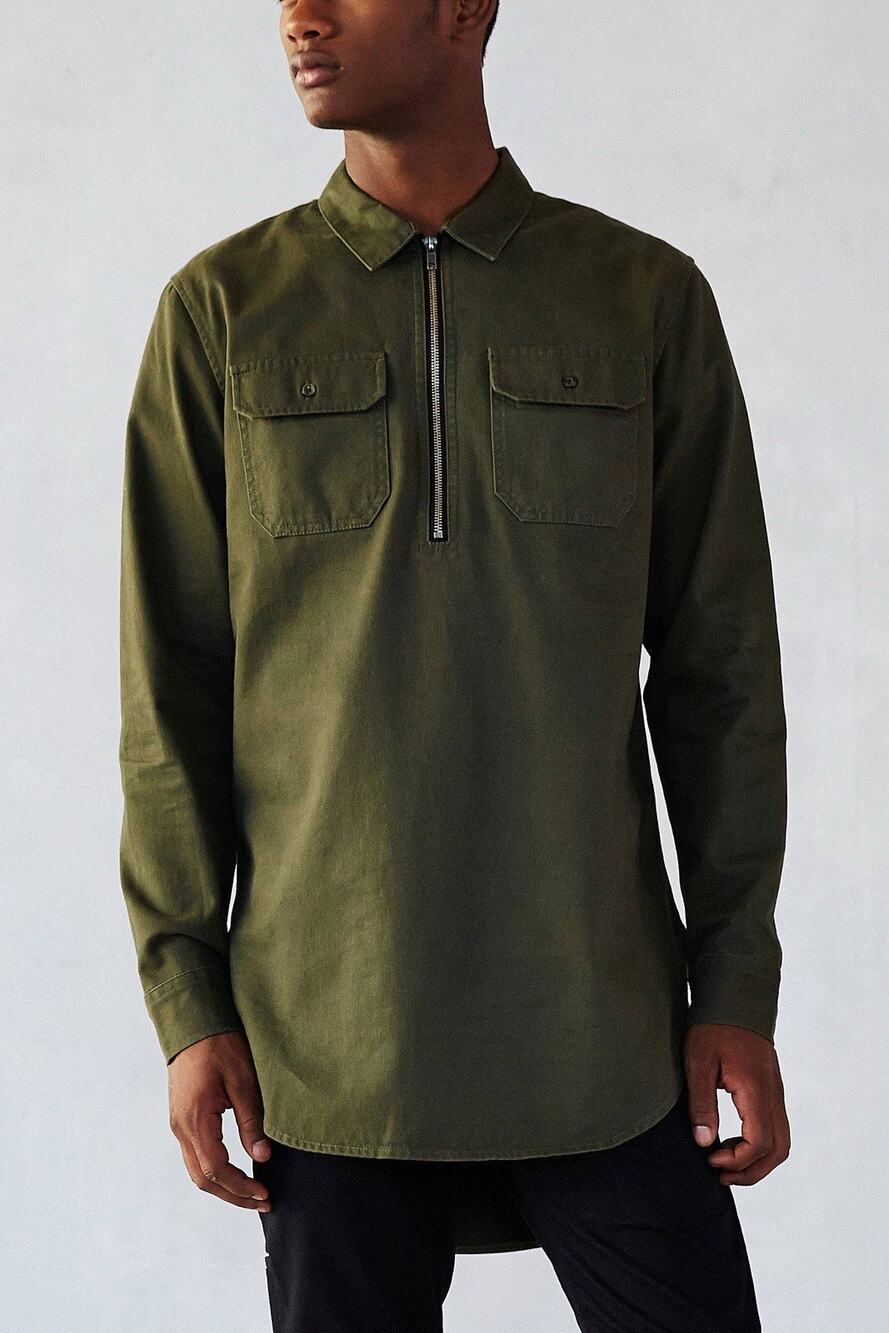 Charles & 1/2 Drop Tail Long Popover shirt Urban Outfitters small army green